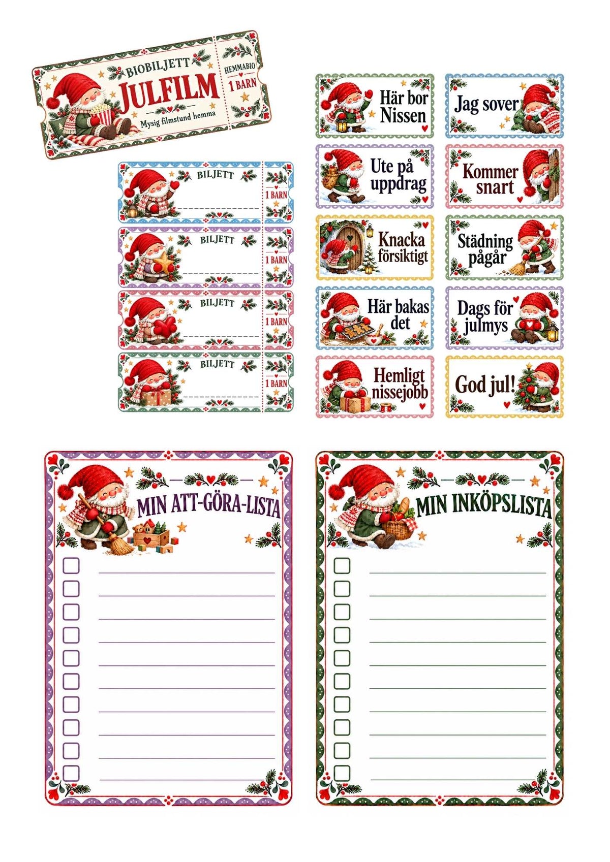 bonusar som medföljer i Nissepengar – till nissebrev och lek