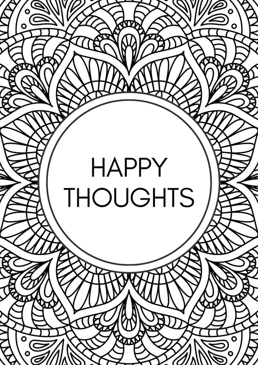 Målarbok – 20 detaljrika målarbilder med budskap - happy thoughts