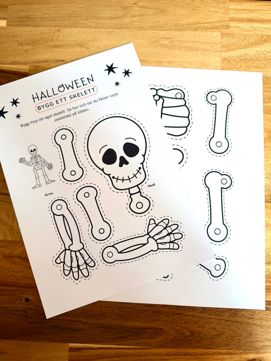 Bygg ett rörligt skelett – Halloweenpyssel att skriva ut för barn