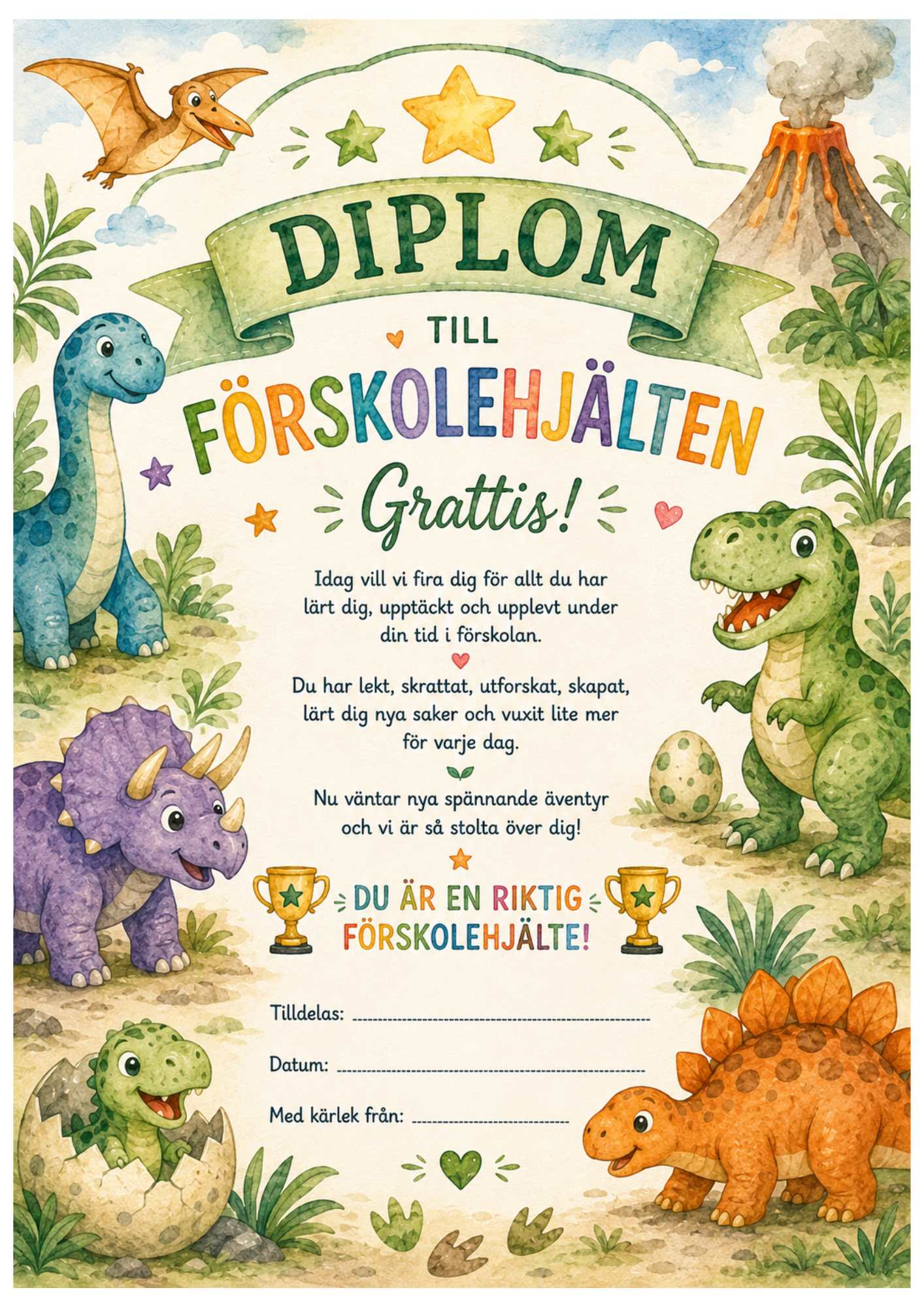 diplom med dinosaurietema