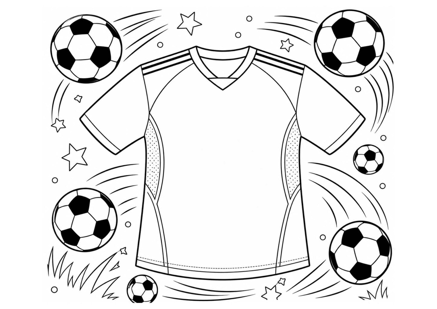 gratis målarbild från pysselverkstan med en fotbollströja och fotbollar