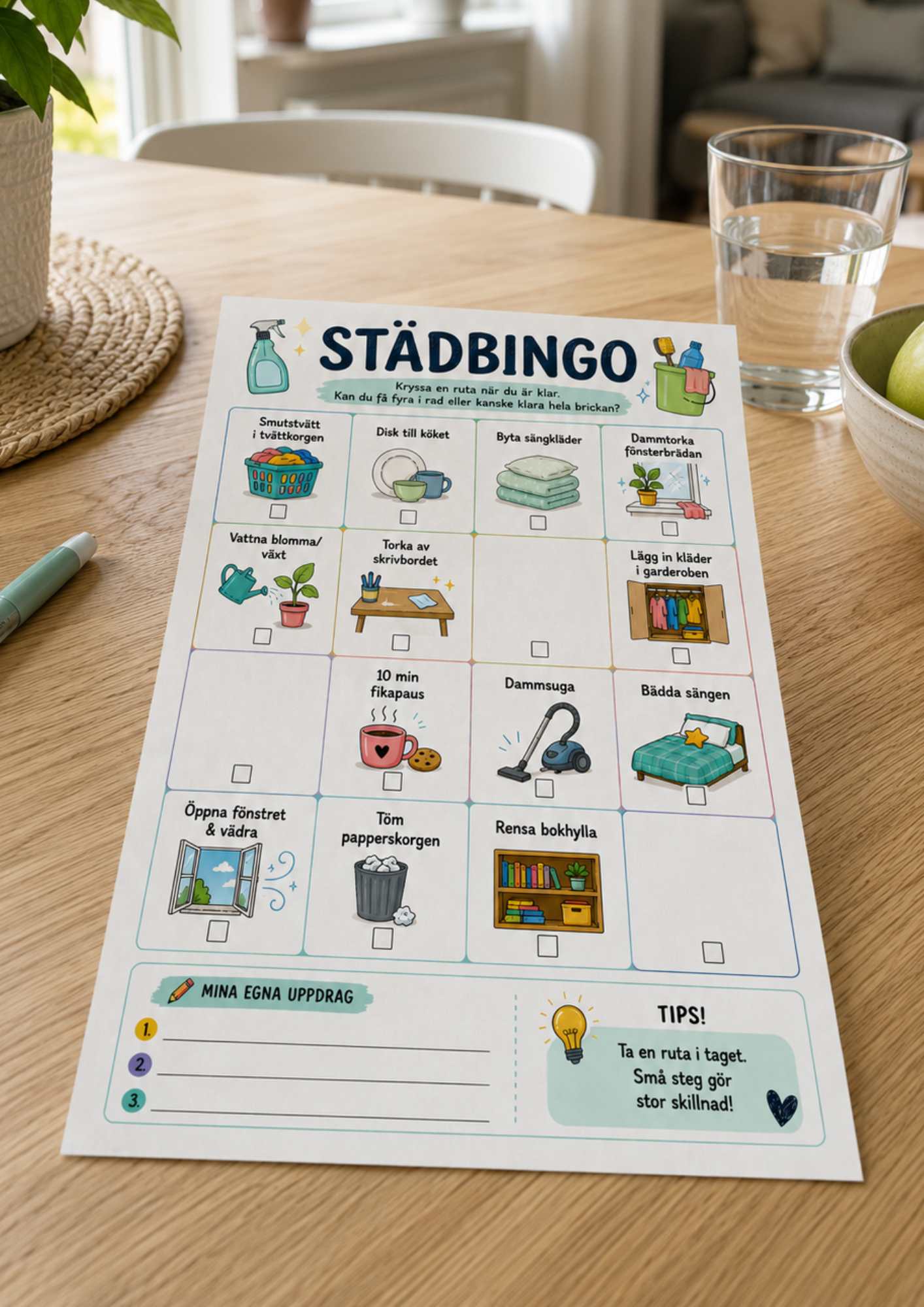 Städbingo för att göra städningen lite lättare och enklare för barn och ungdomar