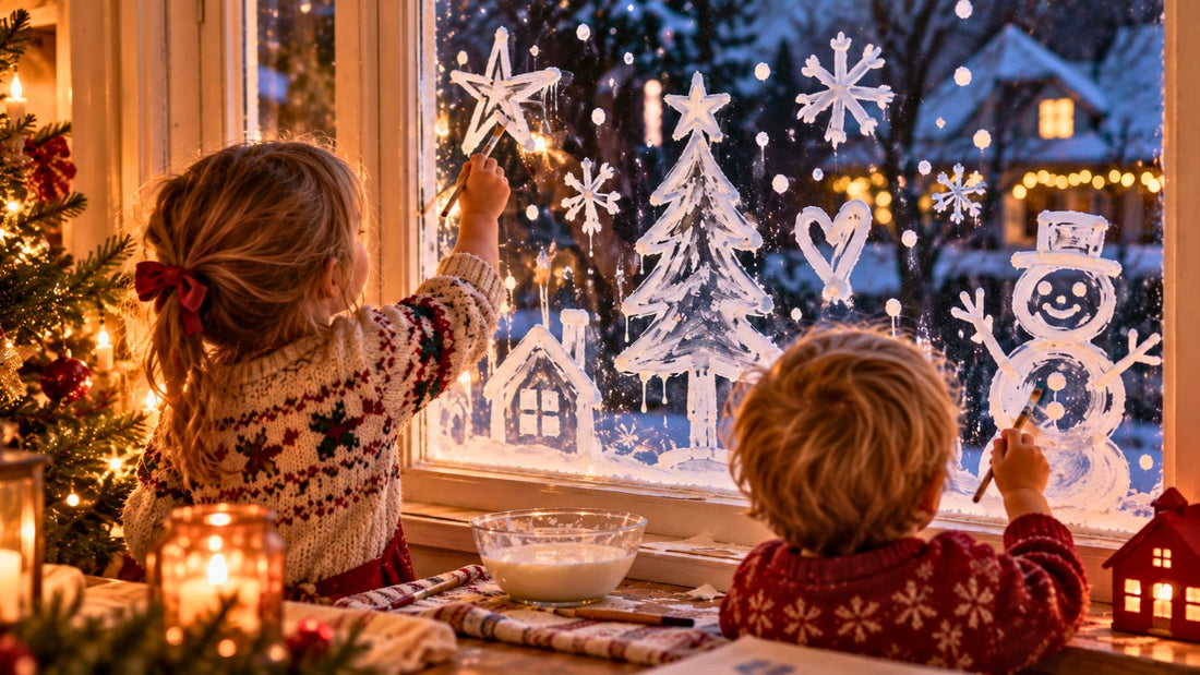 Måla med filmjölk på fönster – enkel juldekoration med barn