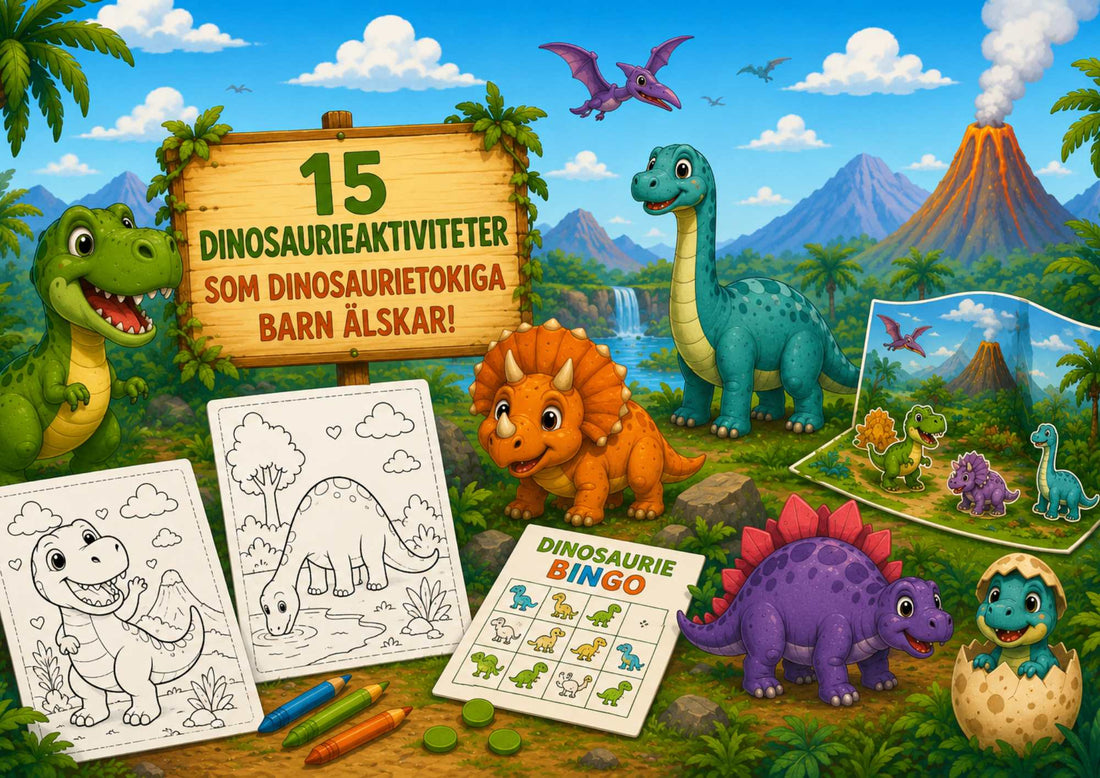 Målarbilder, bingo och lekset med dinosaurier