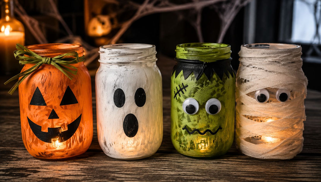 Gör egna ljuslyktor till Halloween av gamla glasburkar