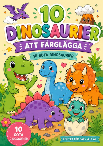 10 söta dinosaurier att färglägga
