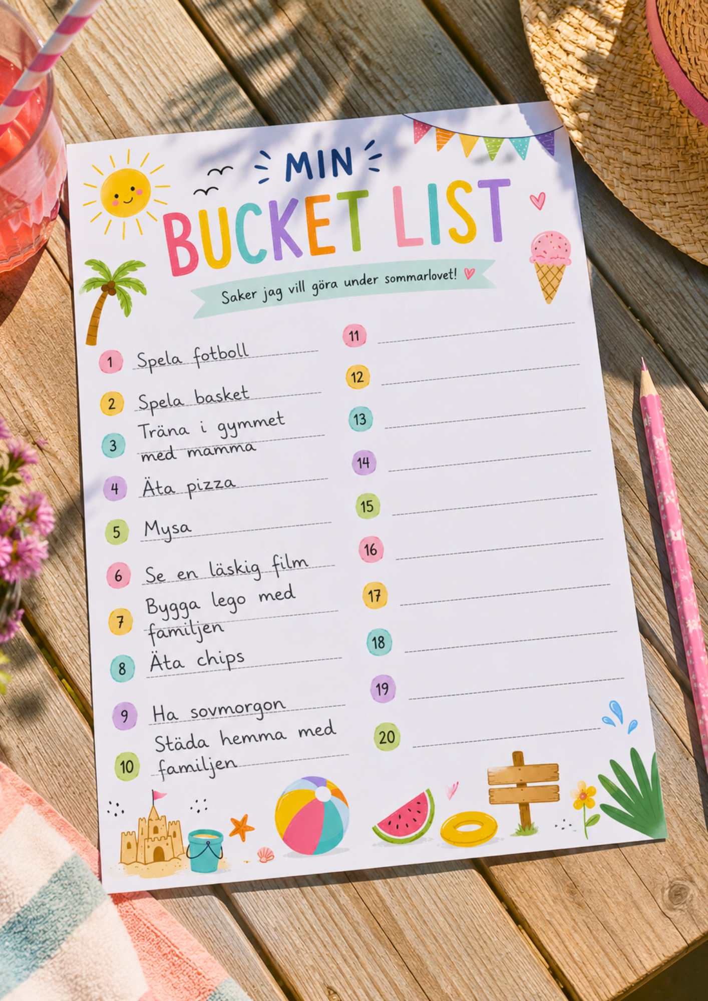 Stora listpaketet - min bucket list for sommaren att fylla i för barn
