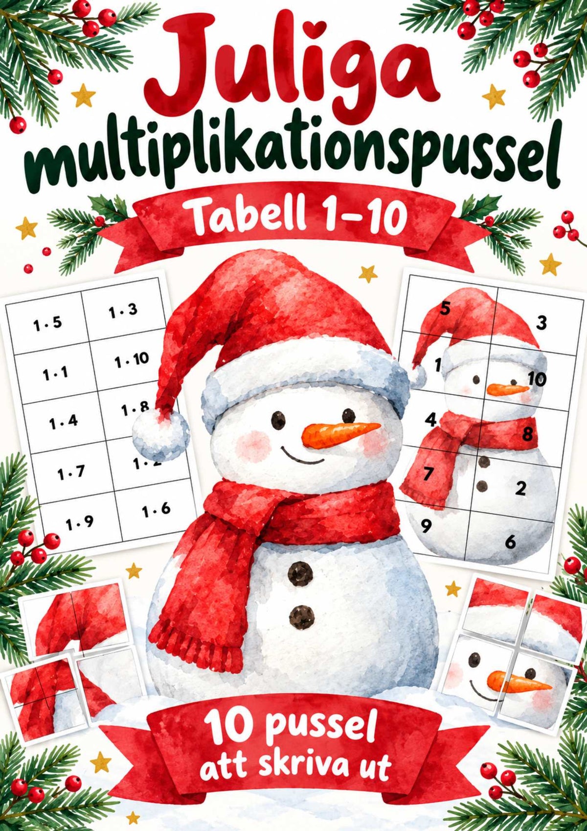 Juliga multiplikationspussel – tabell 1–10