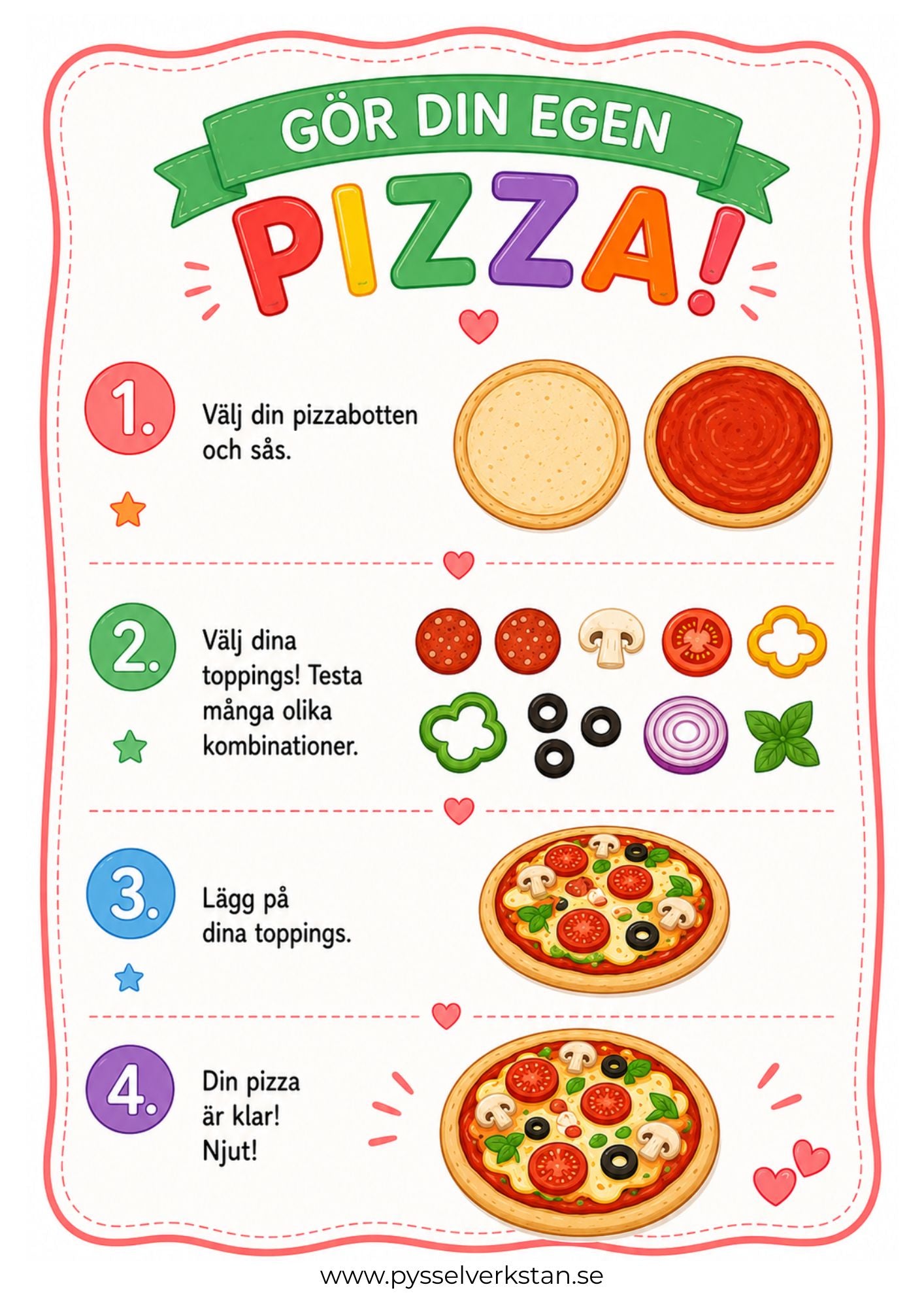 Instruktioner i gör din egen pizza