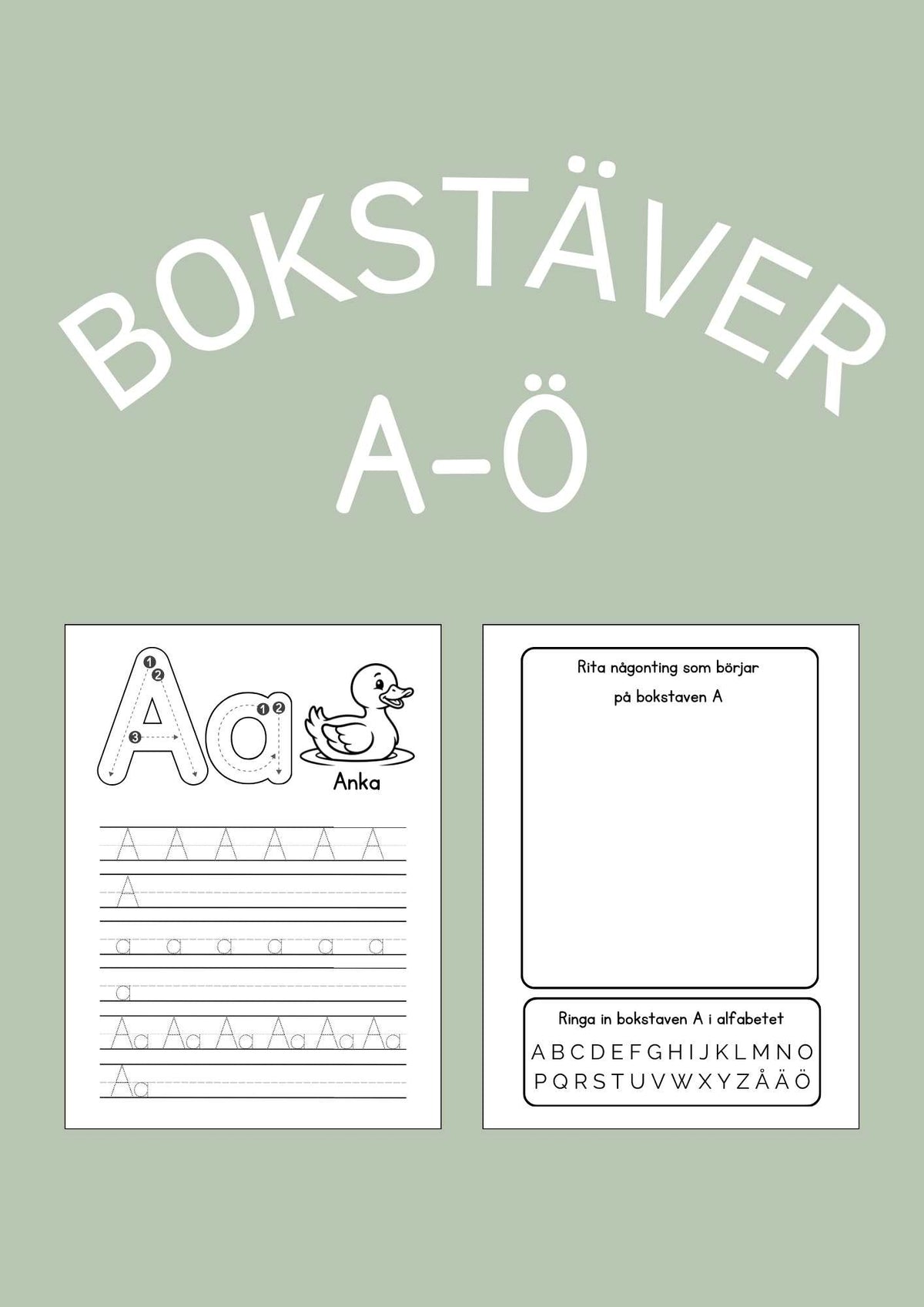 Bokstäver A–Ö – 58 arbetsblad för barn
