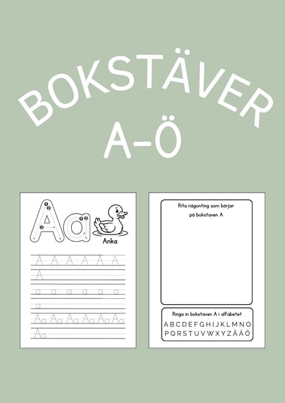 Bokstäver A–Ö – 58 arbetsblad för barn