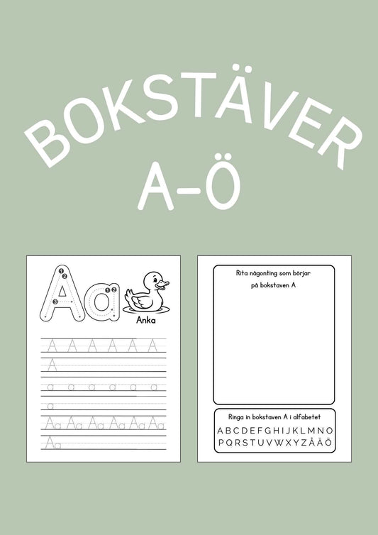 Bokstäver A–Ö – 58 arbetsblad för barn