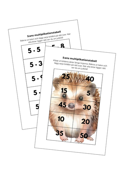 Pussla och träna multiplikation med skogens djur!