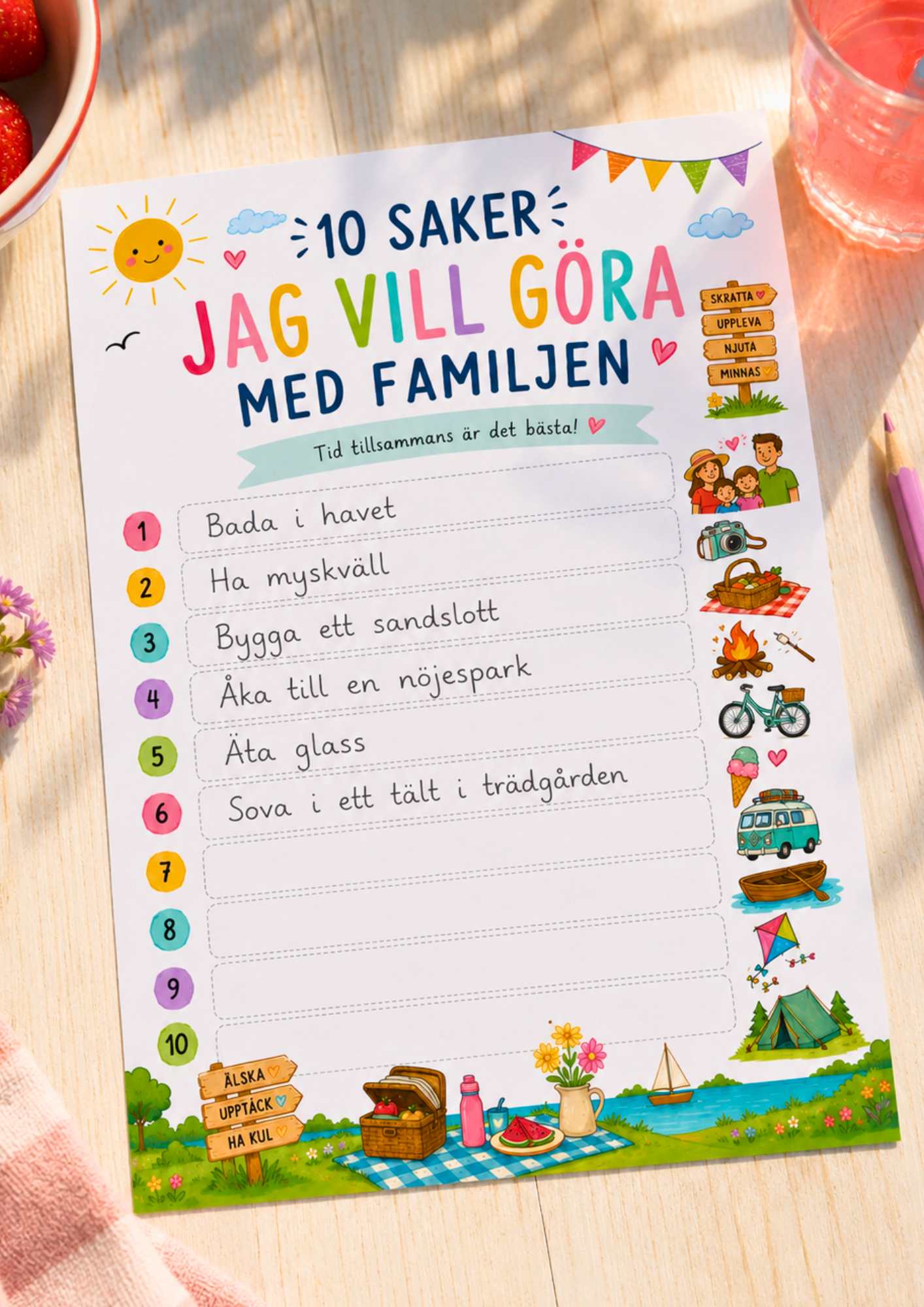 Stora listpaketet - 10 saker jag vill göra med familjen- lista att fylla i