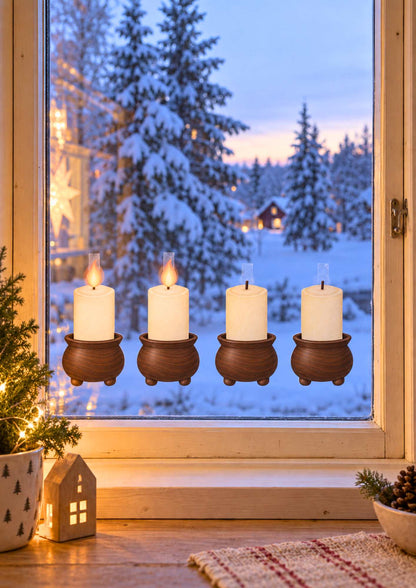 Adventsljusstake i mörkt trä till fönster – mysigt adventspyssel för barn
