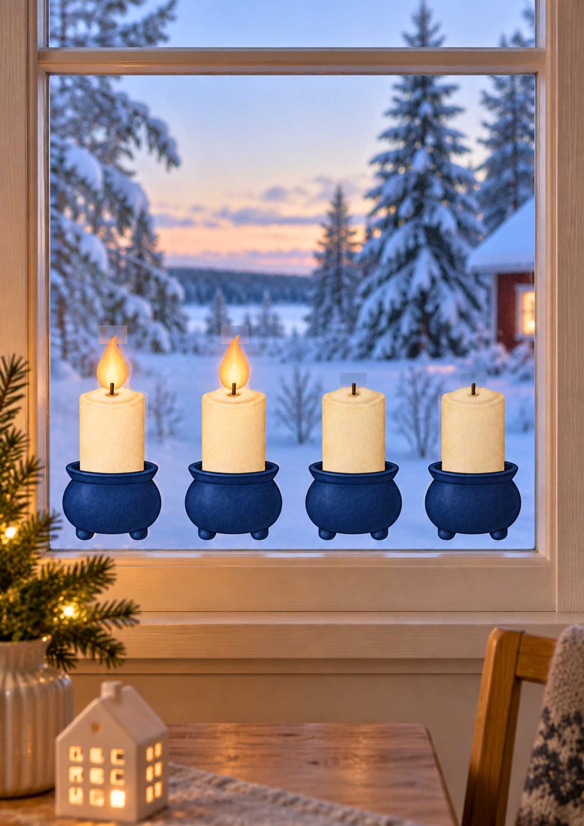 Blå adventsljusstake till fönster – mysigt adventspyssel för barn