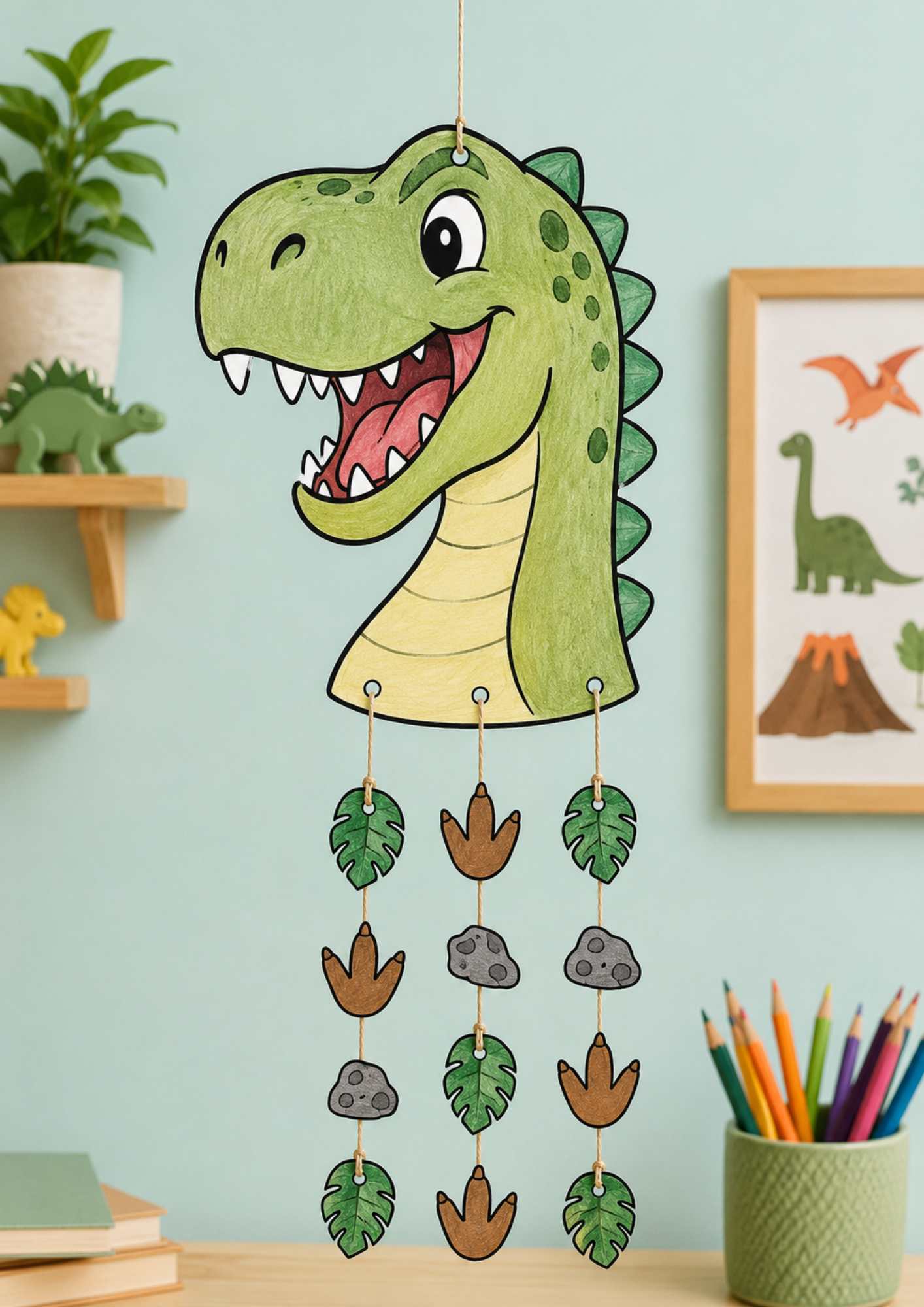 Dinosauriemobil att färglägga som skriv ut pyssel för barn