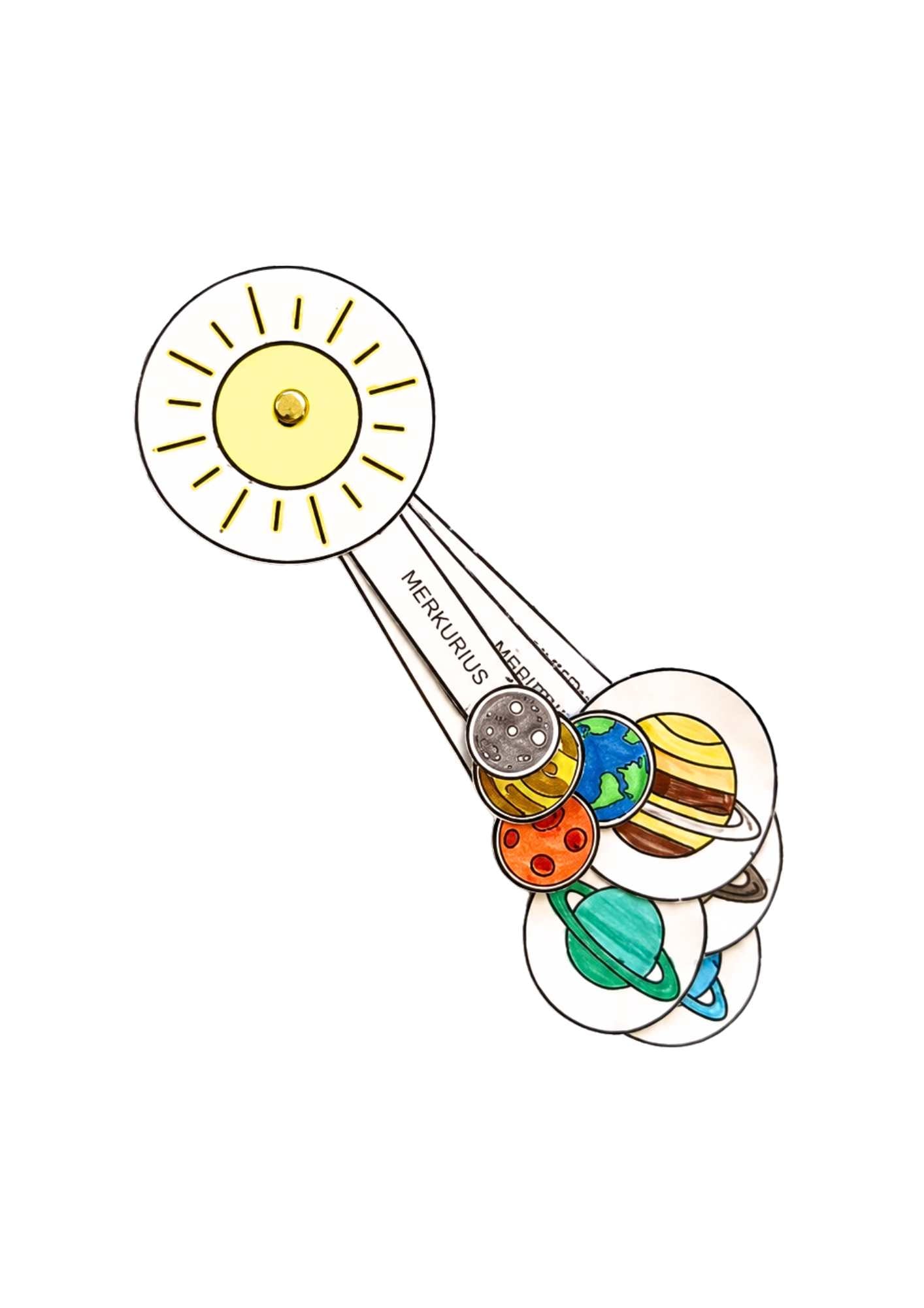 ett eget litet solsystem med solen och alla åtta planeterna