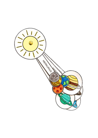 ett eget litet solsystem med solen och alla åtta planeterna