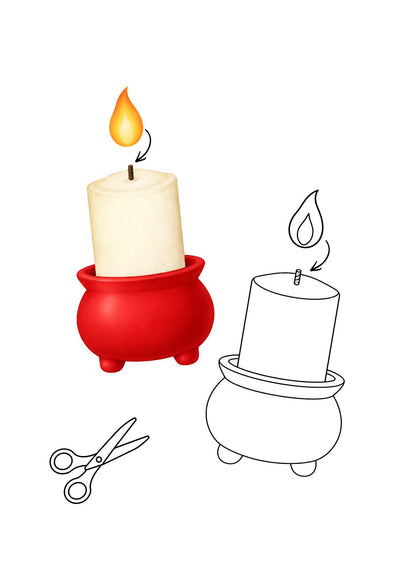 Adventsljusstake till fönster - Röd och vit med svarta linjer