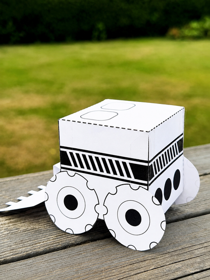 Traktor 3D-pyssel i papper för barn