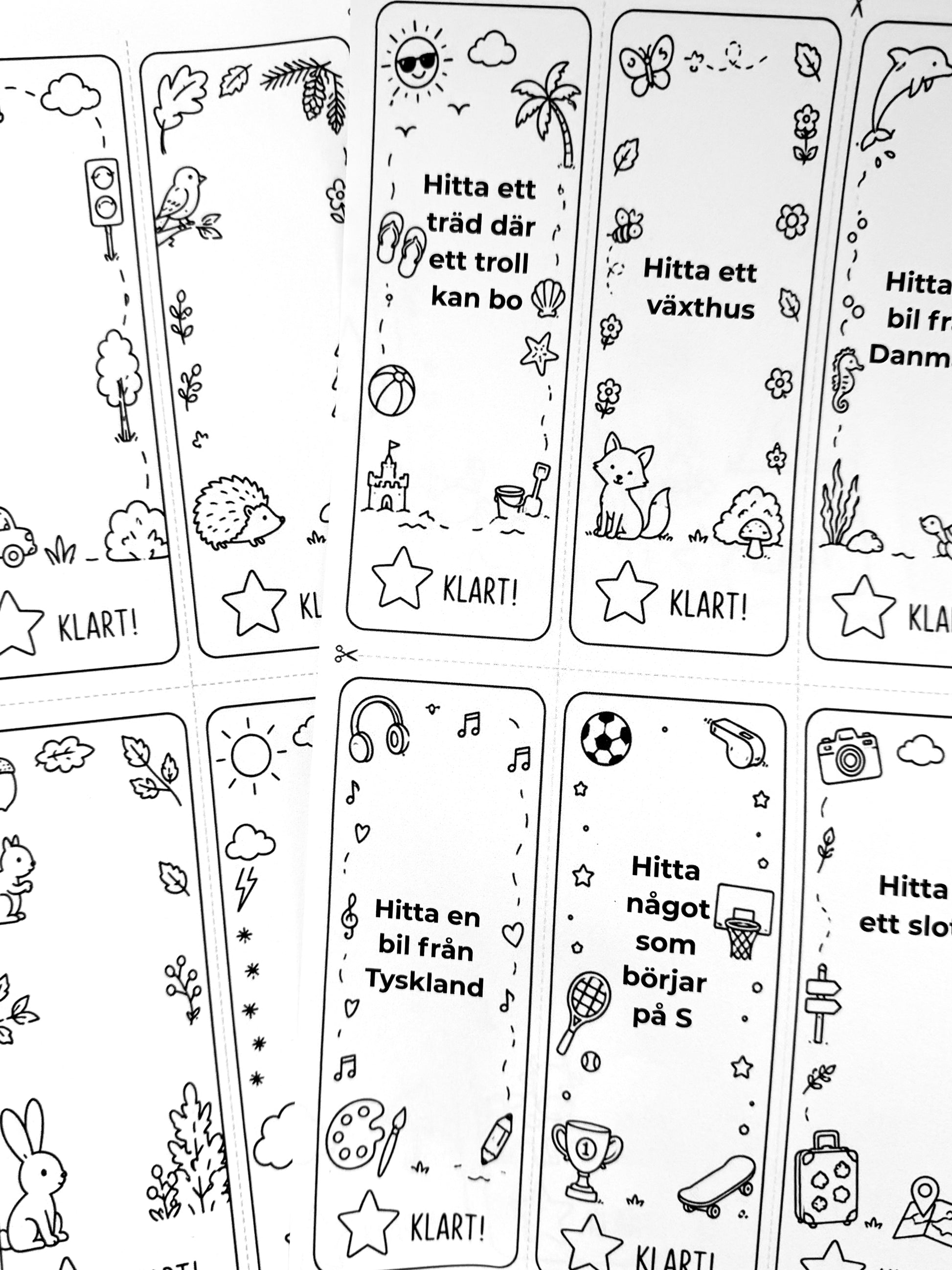Uppdragskort till resan med många kort för roliga bilresor