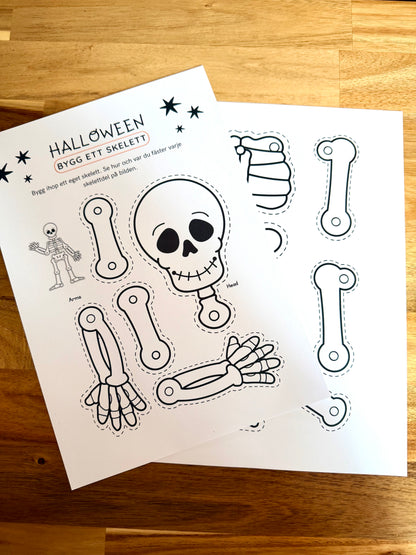 Bygg ett rörligt skelett – Halloweenpyssel att skriva ut för barn