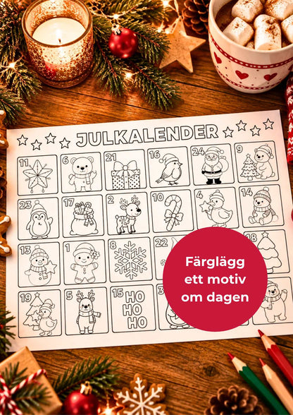 Julkalender att färglägga – färglägg ett motiv om dagen fram till julafton