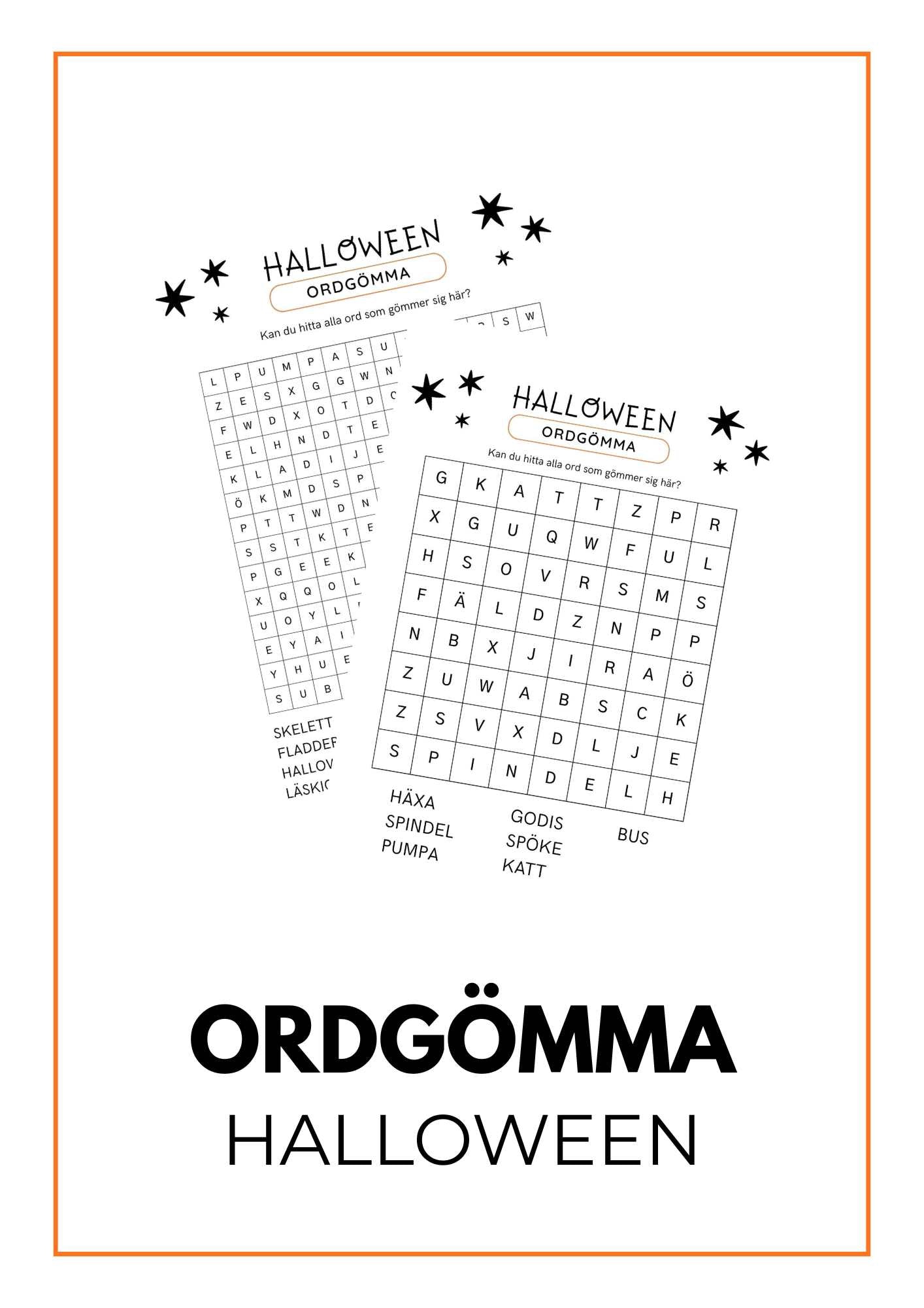 Halloween ordgömma för barn – 2 svårighetsnivåer
