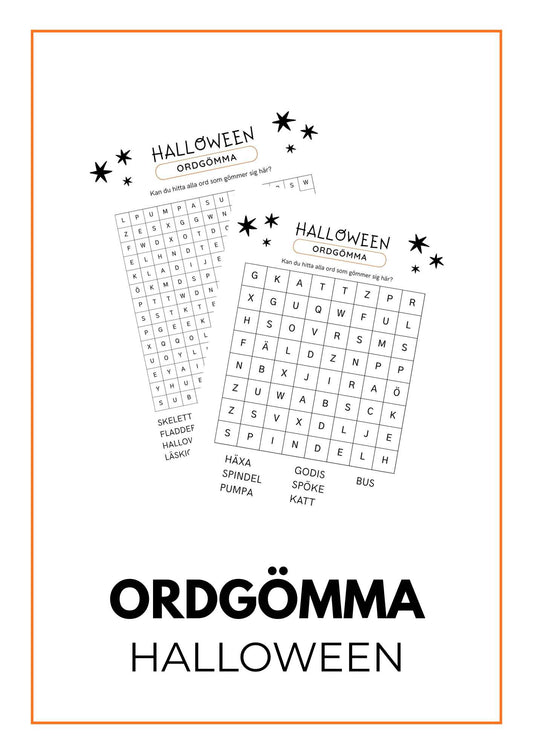 Halloween ordgömma för barn – 2 svårighetsnivåer