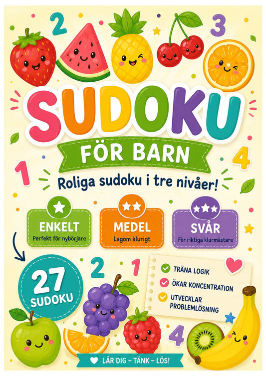 Sudoku 4x4 för barn – 27 roliga sudoku i tre nivåer