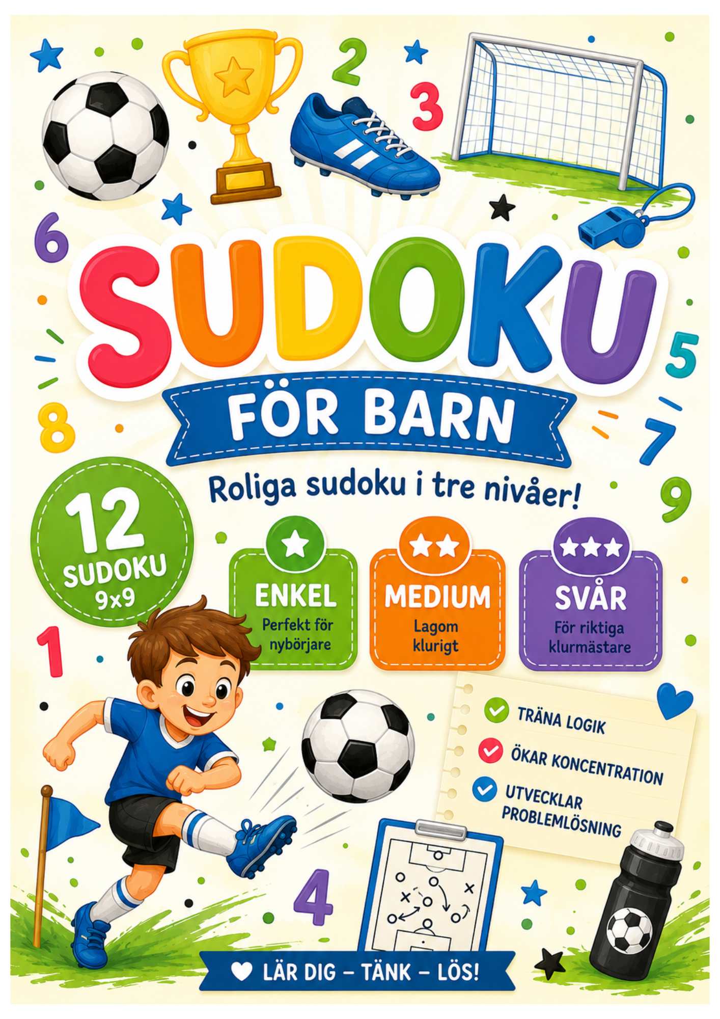 Sudoku 9x9 för barn – 12 roliga sudoku i tre nivåer