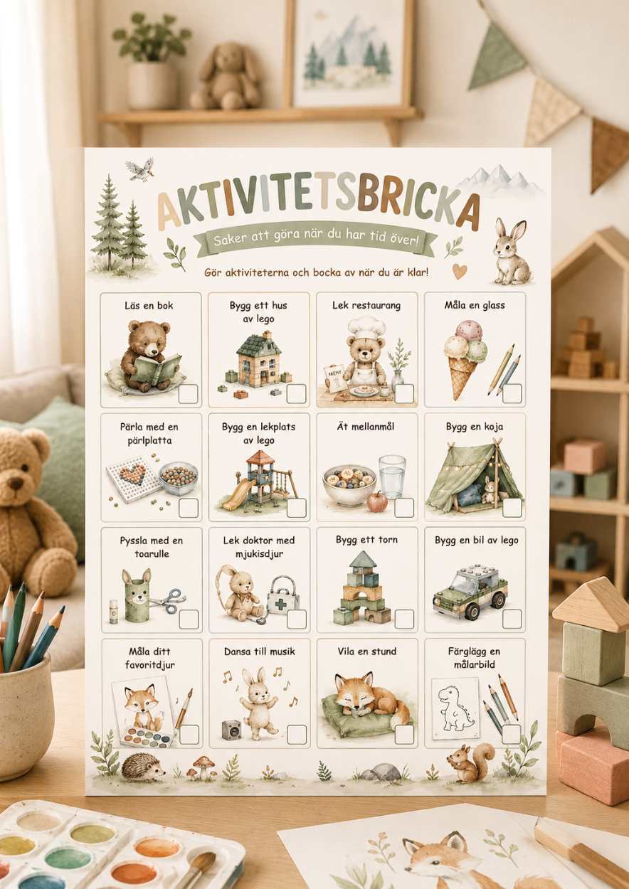aktivitetsbricka för barn med saker att göra när barn har tråkigt