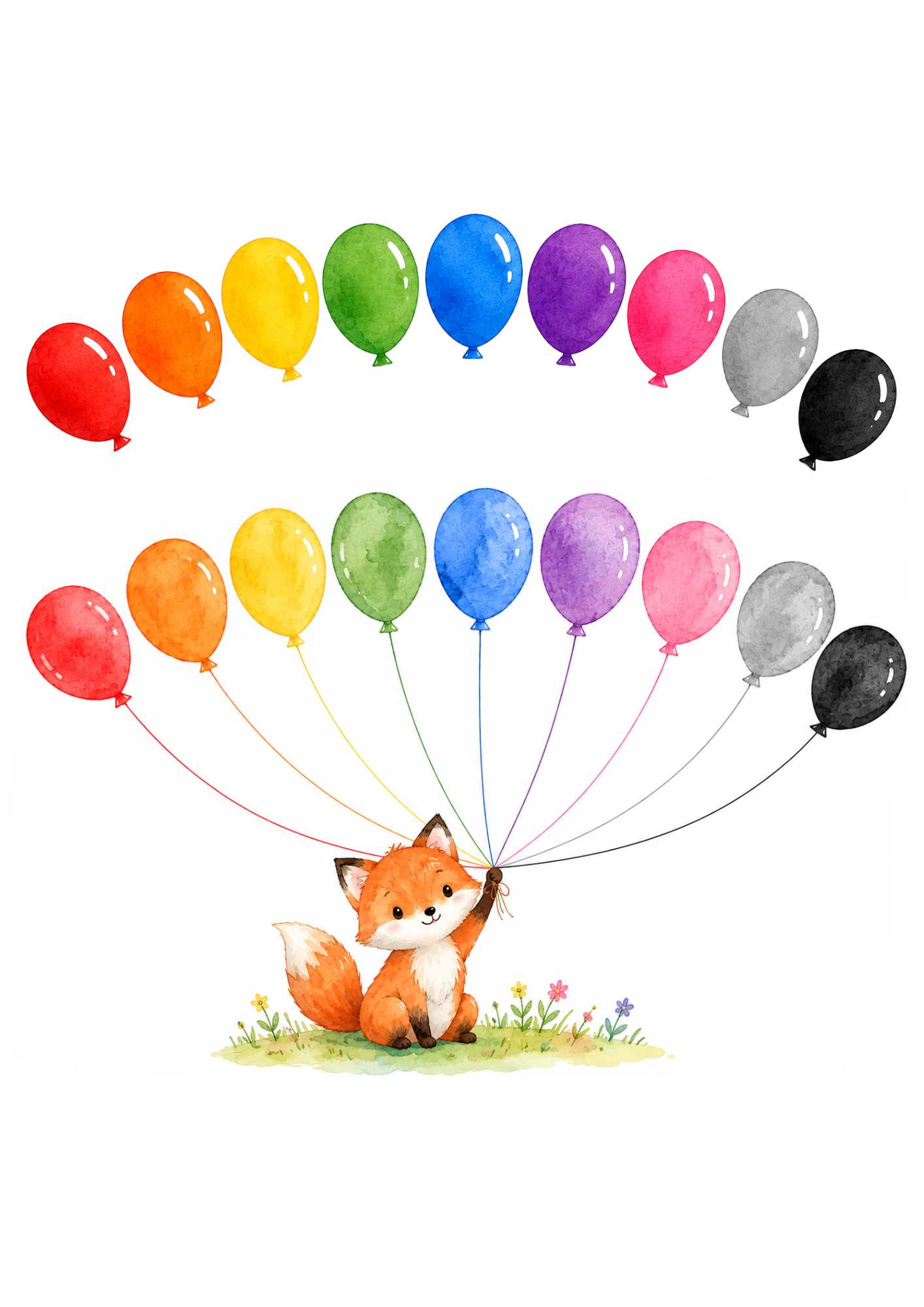 En räv med färgglada ballonger