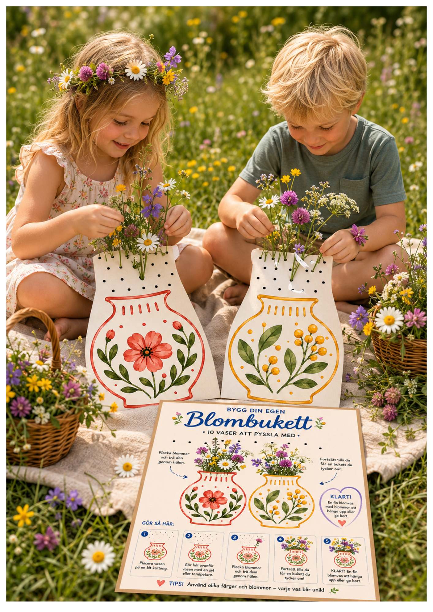 Barn pysslar med Bygg din egen blombukett