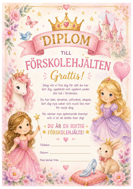 Diplom med prinsesstema
