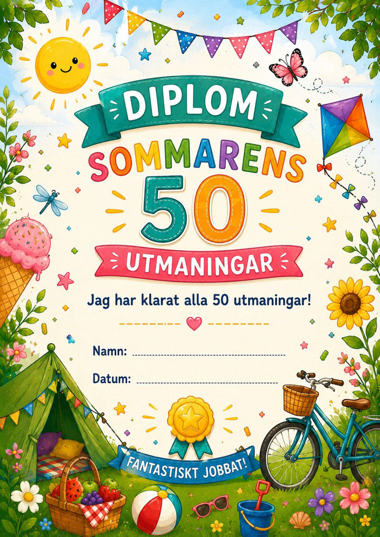 Diplom i Sommarens 50 utmaningar för små äventyrare