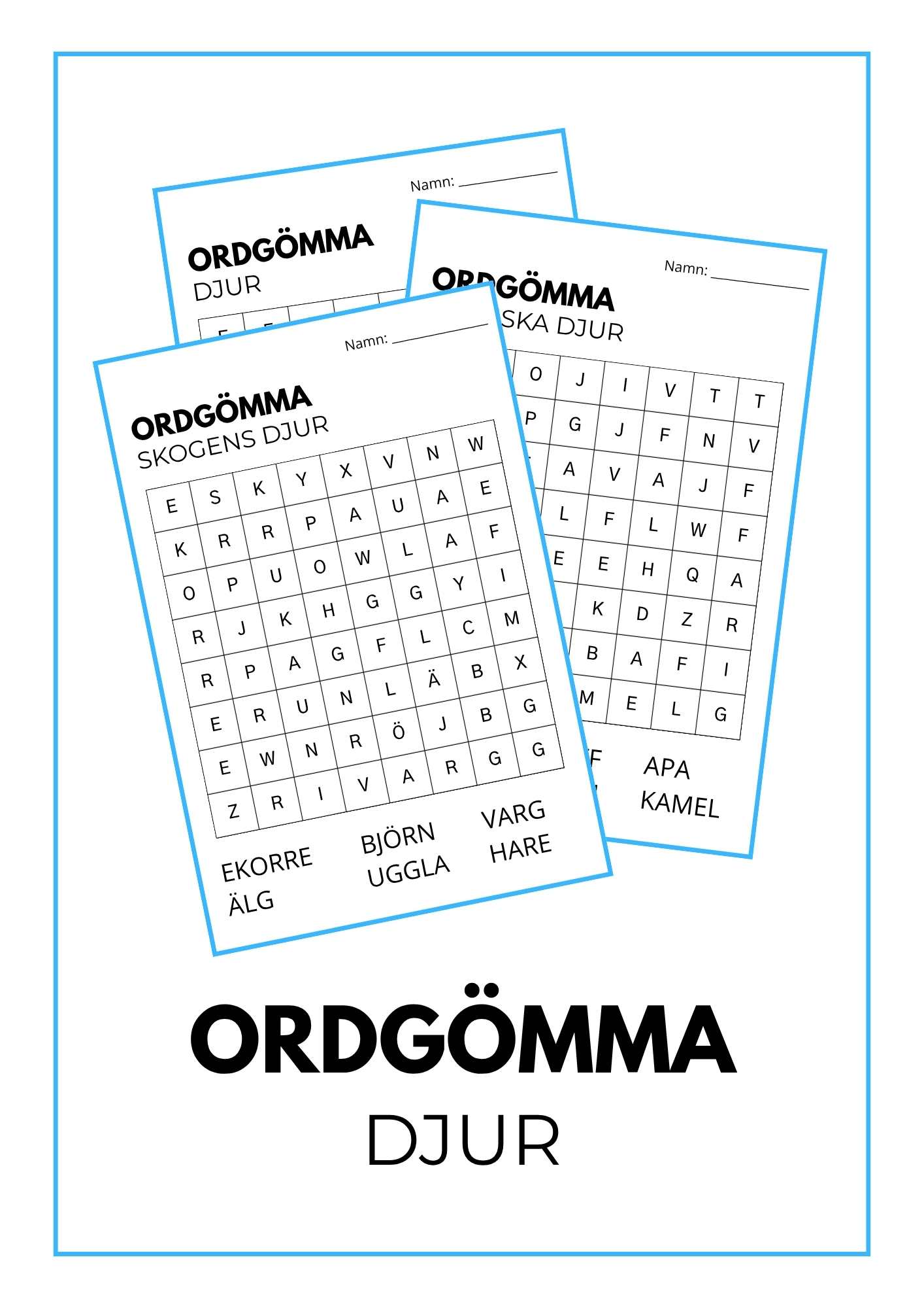 Ordgömma med djur att söka efter
