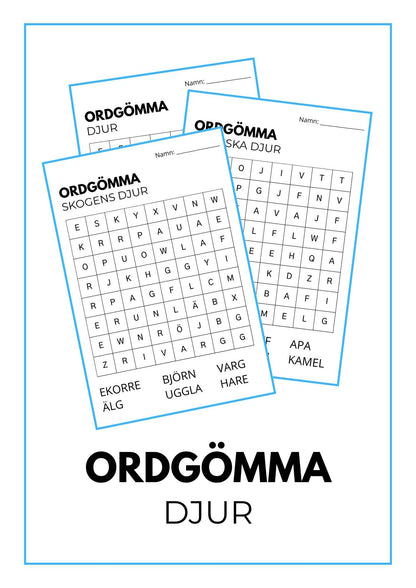 Ordgömma med djur att söka efter