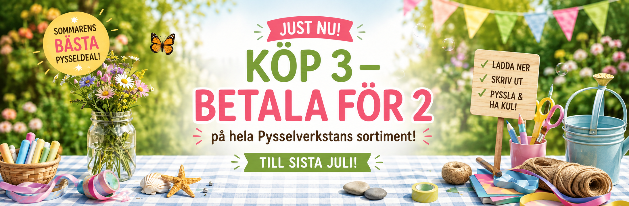 köp 3, betala för 2 på hela pysselverkstans sortiment. gäller till sista juli!
