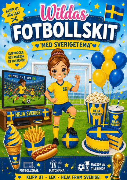 Wildas klippdocka med fotbollskit med sverigetema