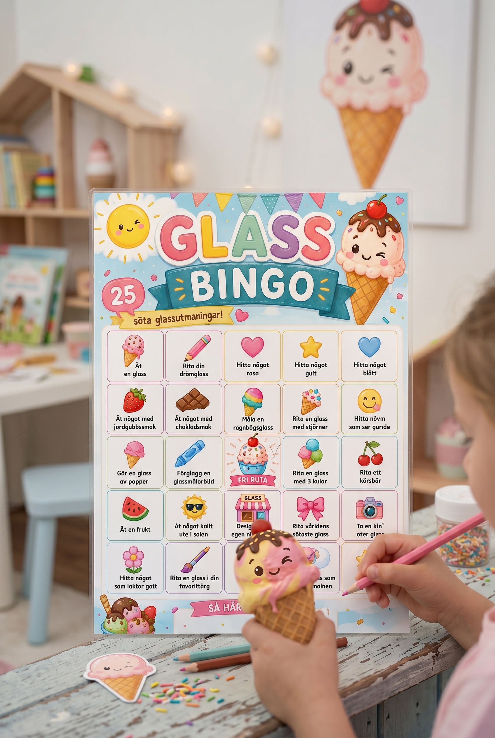 Glassbingo i ett barns rum