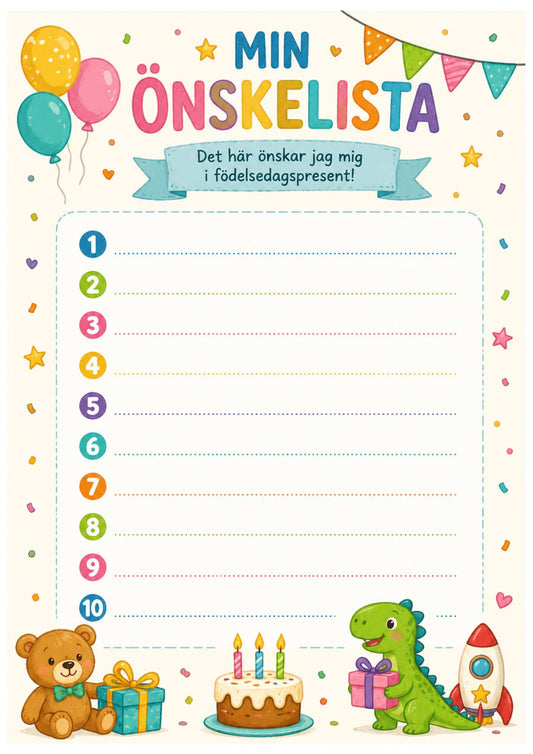 gratis önskelista för yngre barn