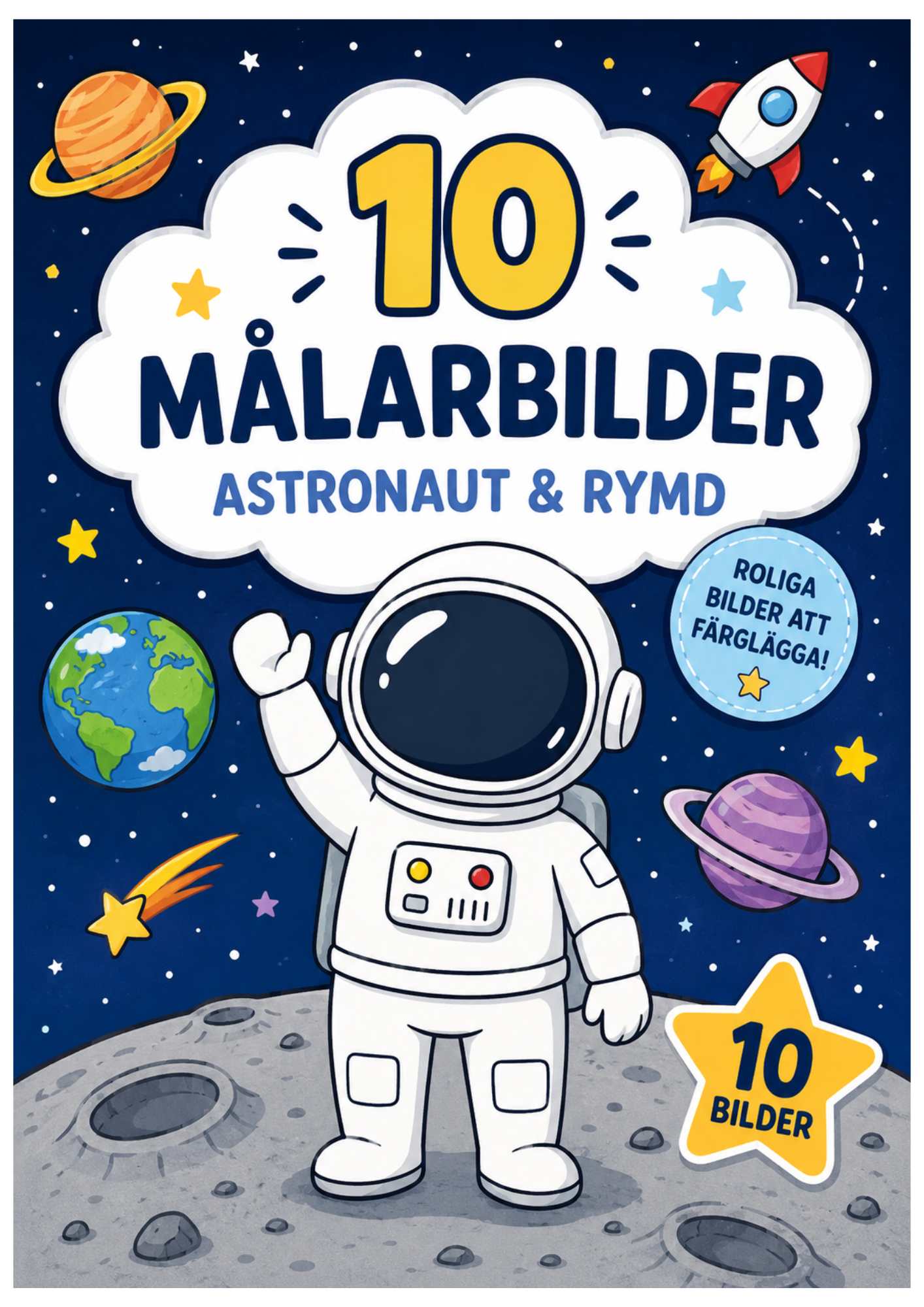 10 målarbilder med astronauter och rymdtema från Pysselverkstan