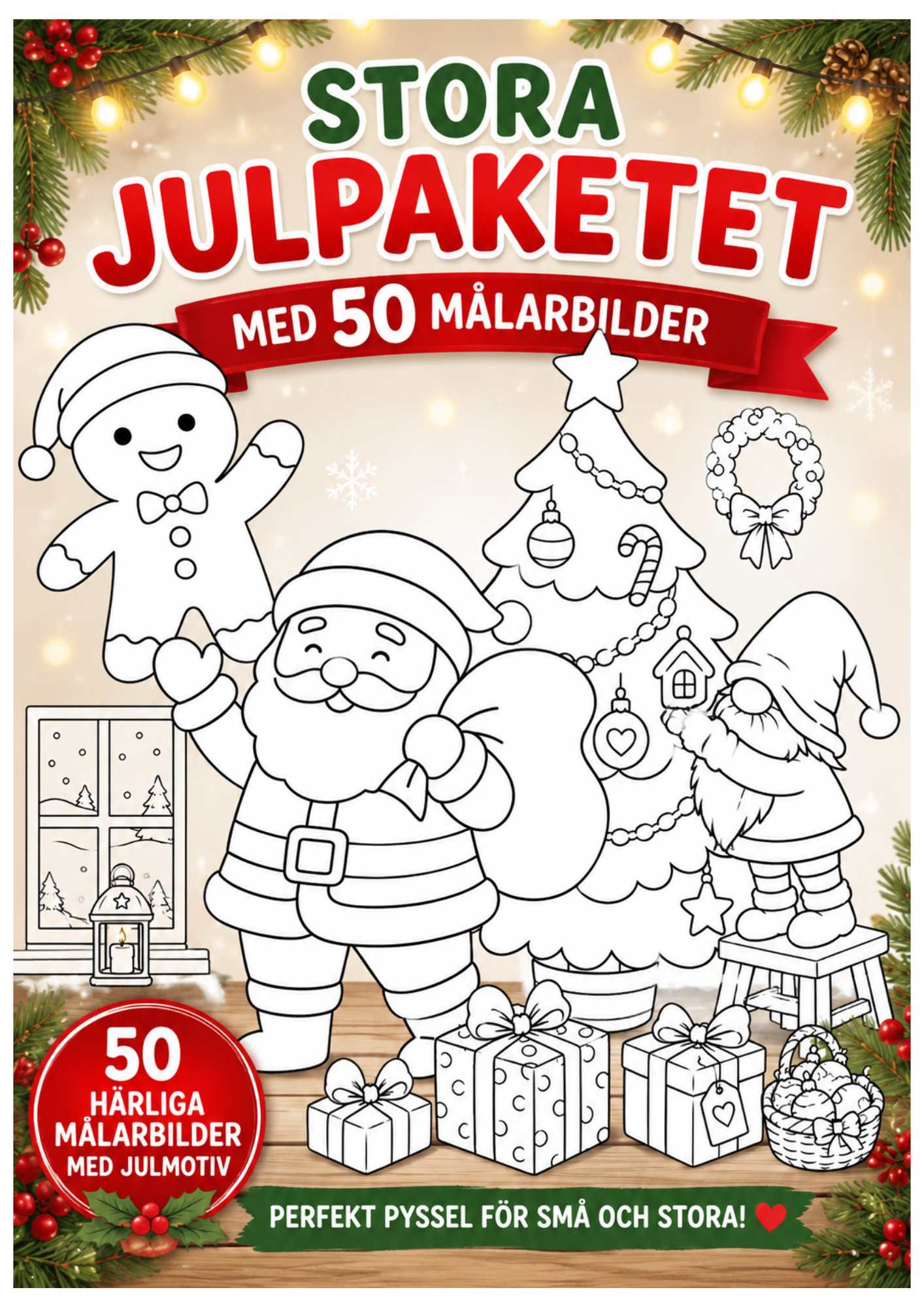Stora julpaketet med 50 målarbilder att färglägga för barn