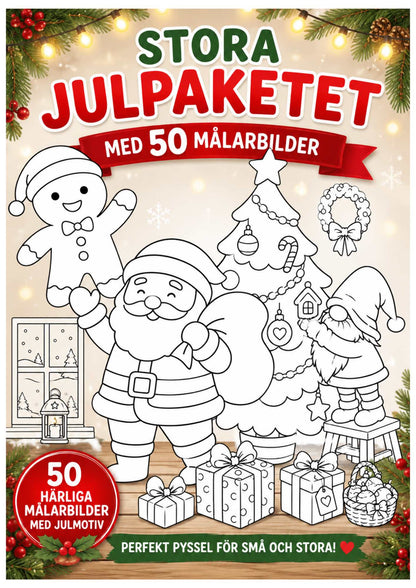Stora julpaketet med 50 målarbilder att färglägga för barn