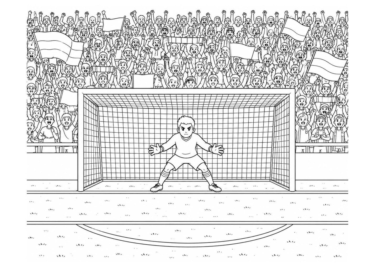 gratis målarbild från pysselverkstan med en målvakt i ett fotbollsmål