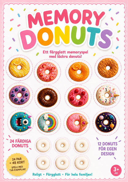 Memory med färgglada donuts – skapa, färglägg och spela