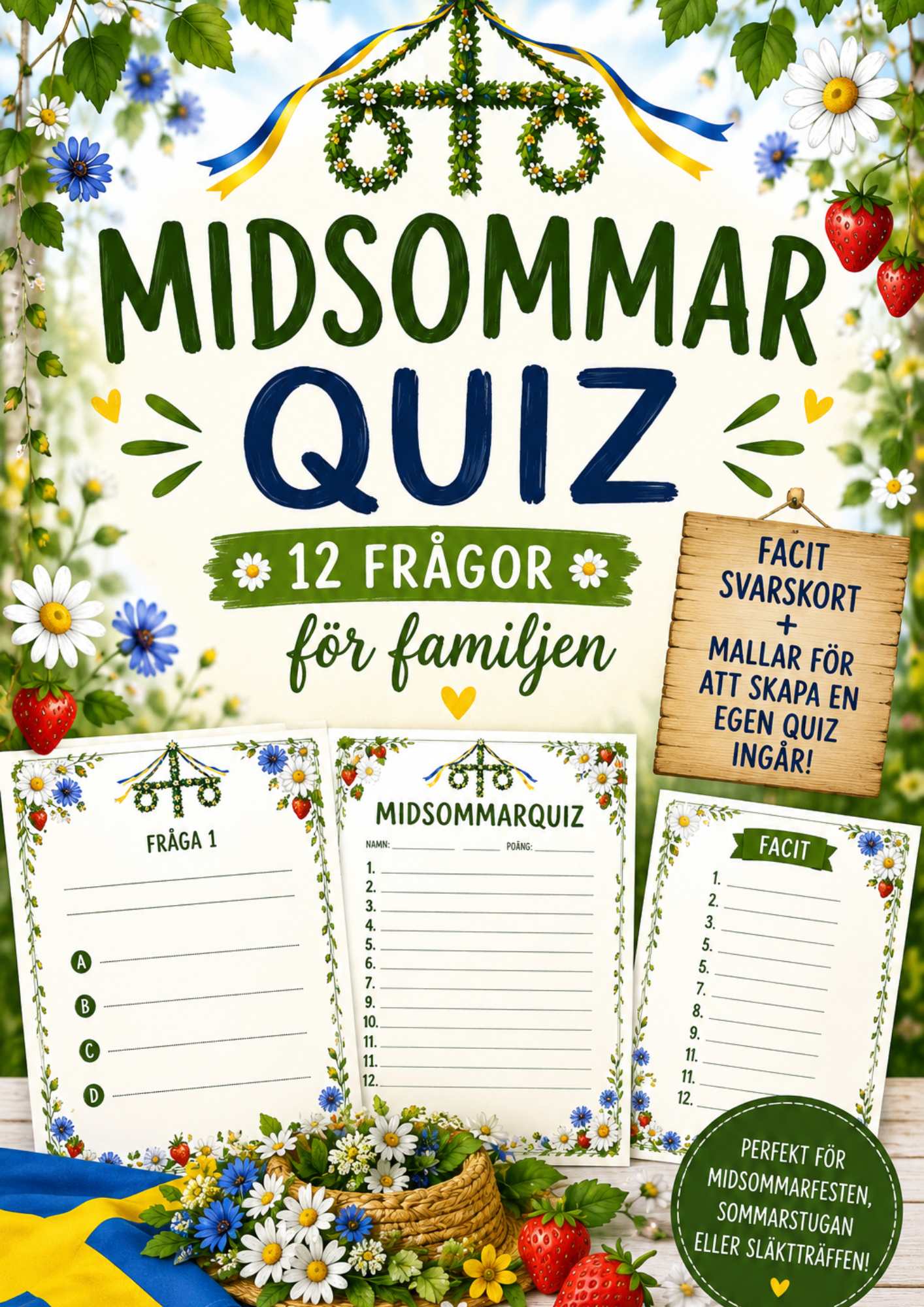 färdigt quiz till midsommar med 12 frågar för familjen