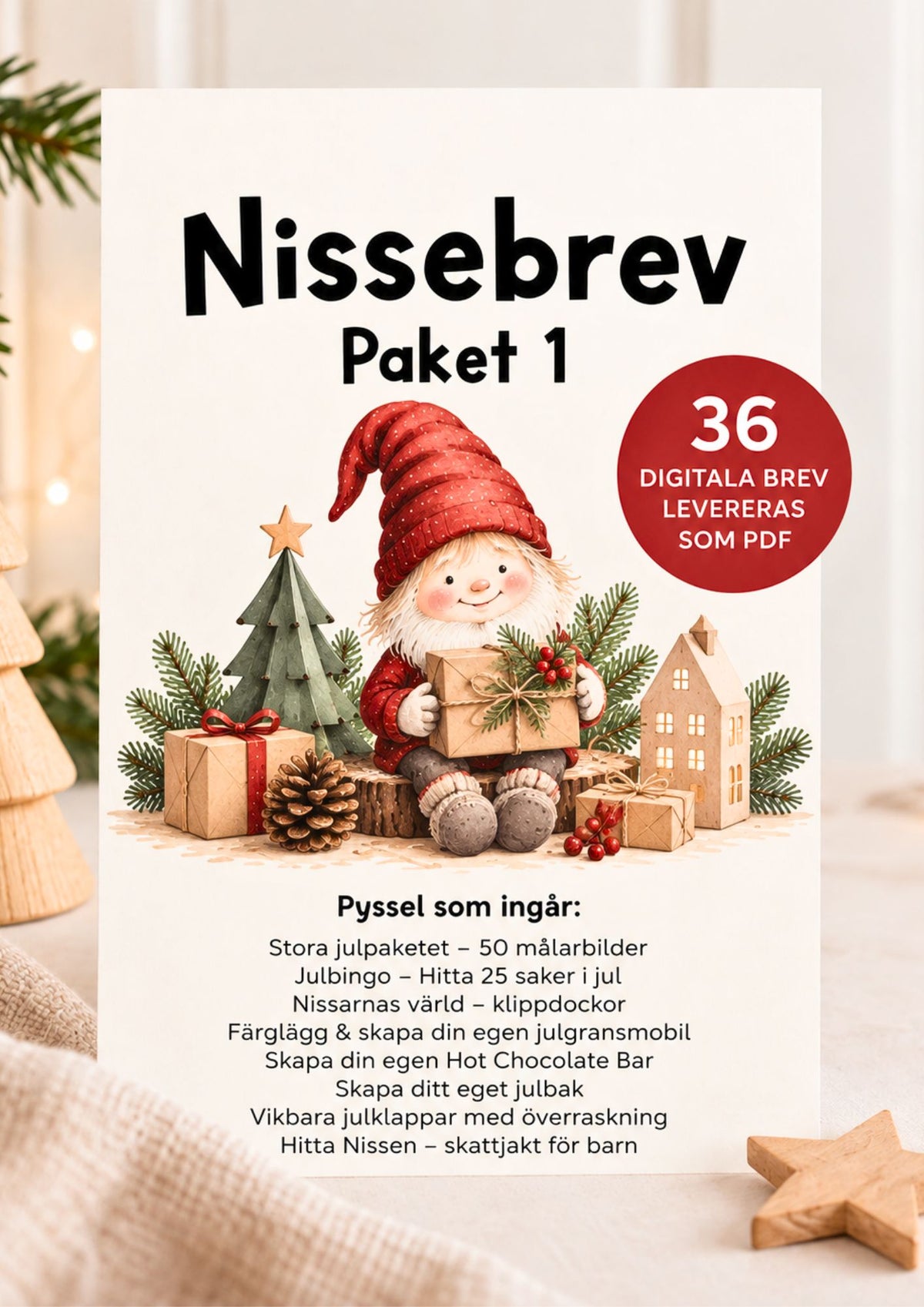 Nissebrev - Paket 1 med 36 färdiga nissebrev för barn